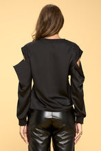 Load image into Gallery viewer, Satin Stretch Open Shoulder Sweatshirt