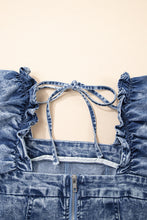 Load image into Gallery viewer, Blue Frill Square Neck Puff Sleeve Backless Denim Dress