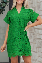 Load image into Gallery viewer, White Solid Color Eyelet Embroidered T Shirt Mini Dress