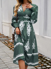 Load image into Gallery viewer, Devine Printed Surplice Lantern Sleeve Midi Dress