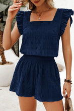 Load image into Gallery viewer, Dirty Blue Textured Ruffle Top and Shirred High Waist Shorts Set