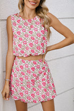 Load image into Gallery viewer, Pink Boho Floral Print Cropped Top Mini Skirt Set