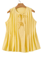 Load image into Gallery viewer, Yellow Cream Bow Tie Notched Neck Pleated Sleeveless Top