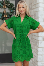 Load image into Gallery viewer, White Solid Color Eyelet Embroidered T Shirt Mini Dress