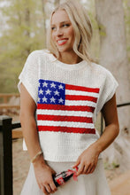 Load image into Gallery viewer, Sky Blue Flag Graphic Short Sleeve Sweater Top
