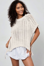 Load image into Gallery viewer, Apricot Plus Size Open Knit Bow Tie Short Sleeve Sweater