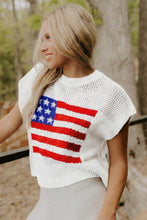 Load image into Gallery viewer, Sky Blue Flag Graphic Short Sleeve Sweater Top