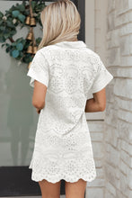 Load image into Gallery viewer, White Solid Color Eyelet Embroidered T Shirt Mini Dress