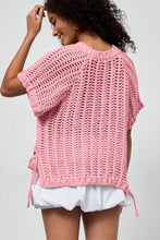Load image into Gallery viewer, Apricot Plus Size Open Knit Bow Tie Short Sleeve Sweater