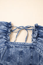 Load image into Gallery viewer, Blue Frill Square Neck Puff Sleeve Backless Denim Dress
