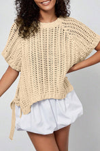 Load image into Gallery viewer, Apricot Plus Size Open Knit Bow Tie Short Sleeve Sweater