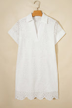 Load image into Gallery viewer, White Solid Color Eyelet Embroidered T Shirt Mini Dress