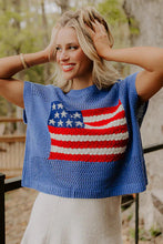 Load image into Gallery viewer, Sky Blue Flag Graphic Short Sleeve Sweater Top