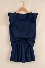 Load image into Gallery viewer, Dirty Blue Textured Ruffle Top and Shirred High Waist Shorts Set
