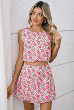 Load image into Gallery viewer, Pink Boho Floral Print Cropped Top Mini Skirt Set
