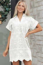 Load image into Gallery viewer, White Solid Color Eyelet Embroidered T Shirt Mini Dress