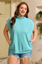 Load image into Gallery viewer, Mint Green Plus Size High Neck Cap Sleeve Top