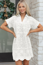 Load image into Gallery viewer, White Solid Color Eyelet Embroidered T Shirt Mini Dress