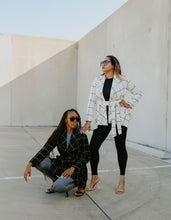 Load image into Gallery viewer, warm wool plaid jacket black with white plaid lines - Glitz Chica Boutique