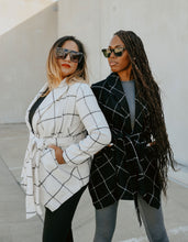 Load image into Gallery viewer, wool plaid jacket - white with black plaid lines - Glitz Chica Boutique