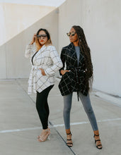Load image into Gallery viewer, warm wool plaid jacket black with white plaid lines - Glitz Chica Boutique