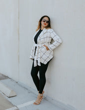 Load image into Gallery viewer, wool plaid jacket - white with black plaid lines - Glitz Chica Boutique
