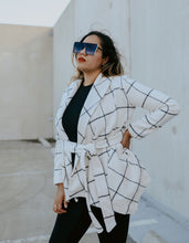 Load image into Gallery viewer, wool plaid jacket - white with black plaid lines - Glitz Chica Boutique