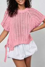Load image into Gallery viewer, Apricot Plus Size Open Knit Bow Tie Short Sleeve Sweater
