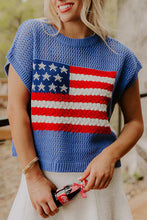 Load image into Gallery viewer, Sky Blue Flag Graphic Short Sleeve Sweater Top
