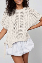 Load image into Gallery viewer, Apricot Plus Size Open Knit Bow Tie Short Sleeve Sweater
