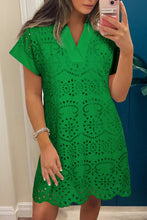 Load image into Gallery viewer, White Solid Color Eyelet Embroidered T Shirt Mini Dress
