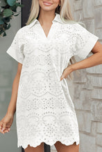 Load image into Gallery viewer, White Solid Color Eyelet Embroidered T Shirt Mini Dress
