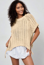 Load image into Gallery viewer, Apricot Plus Size Open Knit Bow Tie Short Sleeve Sweater
