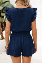 Load image into Gallery viewer, Dirty Blue Textured Ruffle Top and Shirred High Waist Shorts Set
