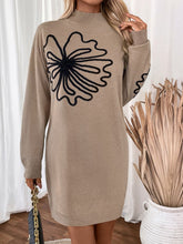 Load image into Gallery viewer, Perfee Flower Mock Neck Long Sleeve Sweater Dress
