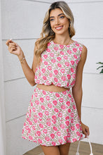 Load image into Gallery viewer, Pink Boho Floral Print Cropped Top Mini Skirt Set
