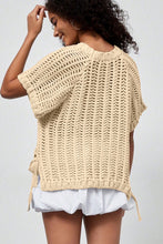 Load image into Gallery viewer, Apricot Plus Size Open Knit Bow Tie Short Sleeve Sweater
