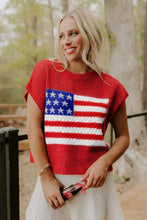 Load image into Gallery viewer, Sky Blue Flag Graphic Short Sleeve Sweater Top
