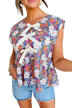 Load image into Gallery viewer, Rose Floral Bow Front Sleeveless Peplum Shirt
