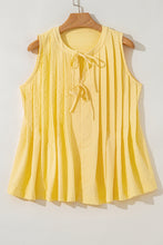 Load image into Gallery viewer, Yellow Cream Bow Tie Notched Neck Pleated Sleeveless Top
