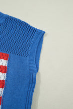 Load image into Gallery viewer, Sky Blue Flag Graphic Short Sleeve Sweater Top
