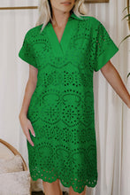Load image into Gallery viewer, White Solid Color Eyelet Embroidered T Shirt Mini Dress
