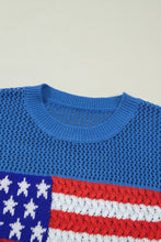 Load image into Gallery viewer, Sky Blue Flag Graphic Short Sleeve Sweater Top
