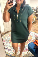 Load image into Gallery viewer, Evergreen Plus Size Glow Studded Zip up T Shirt Dress with Pockets
