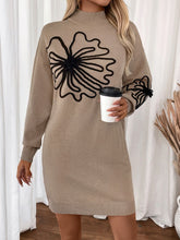 Load image into Gallery viewer, Perfee Flower Mock Neck Long Sleeve Sweater Dress
