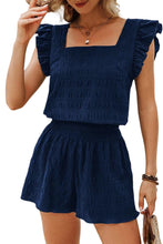 Load image into Gallery viewer, Dirty Blue Textured Ruffle Top and Shirred High Waist Shorts Set
