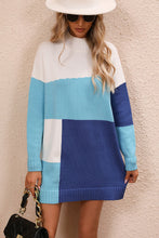 Load image into Gallery viewer, Color Block Mock Neck Dropped Shoulder Sweater Dress
