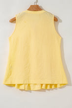 Load image into Gallery viewer, Yellow Cream Bow Tie Notched Neck Pleated Sleeveless Top
