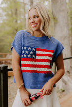 Load image into Gallery viewer, Sky Blue Flag Graphic Short Sleeve Sweater Top
