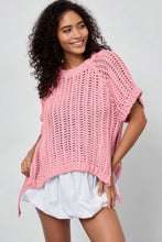 Load image into Gallery viewer, Apricot Plus Size Open Knit Bow Tie Short Sleeve Sweater
